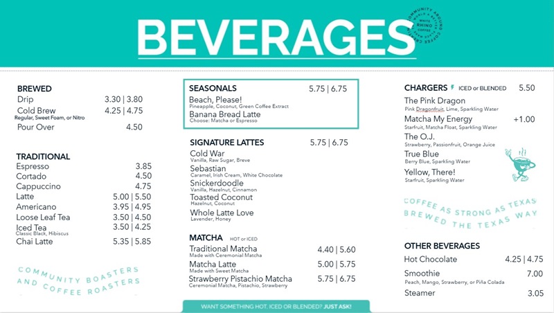 PGA Frisco White Rhino menu