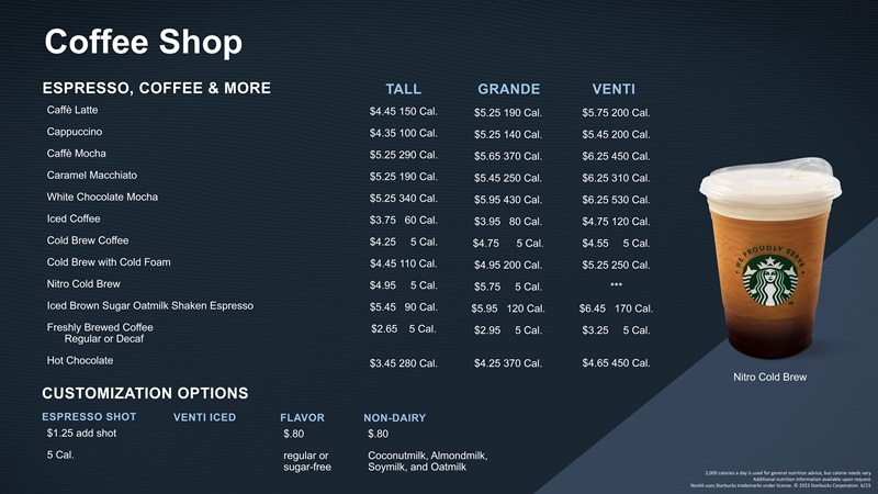 Plano Starbucks menu 1